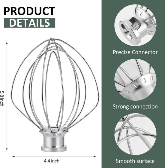 K45WW RVS draadgarde voor KitchenAid, opzetstuk voor KitchenAid, 4,5 en 5 liter kantelbare staande mixer van KitchenAid — afbeelding 3