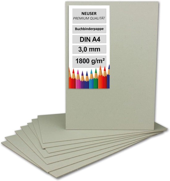 NEUSER PAPIER 20 x boekbinderskarton, DIN A4 (23 x 32,5 cm), dikte 1,5 mm ( 0,15 cm), gewicht: 920 g/m², grijs karton voor knutselen, modelbouw, boekbinden
