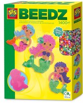 SES Beedz - Strijkkralen met legbord - grondplaat, 1400 strijkkralen en strijkvel - zeemeermin - met glitters - PVC vrij