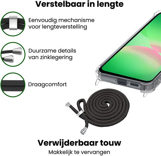 Hoesje Geschikt voor Samsung Galaxy A26 - Met Koord - Shock Proof - Siliconen Case - Back Cover - Telefoonkoord - Telefoon Hoes Shockproof - Telefoonketting - Transparant
