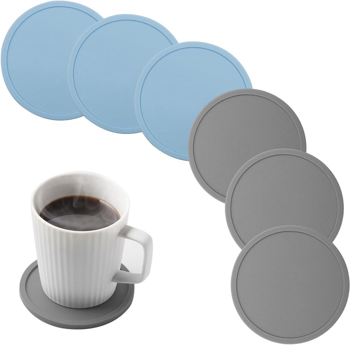 Siliconen Drankonderzetters - geschikt voor diverse dranken - 6 stuks - grijs en blauw - siliconen
