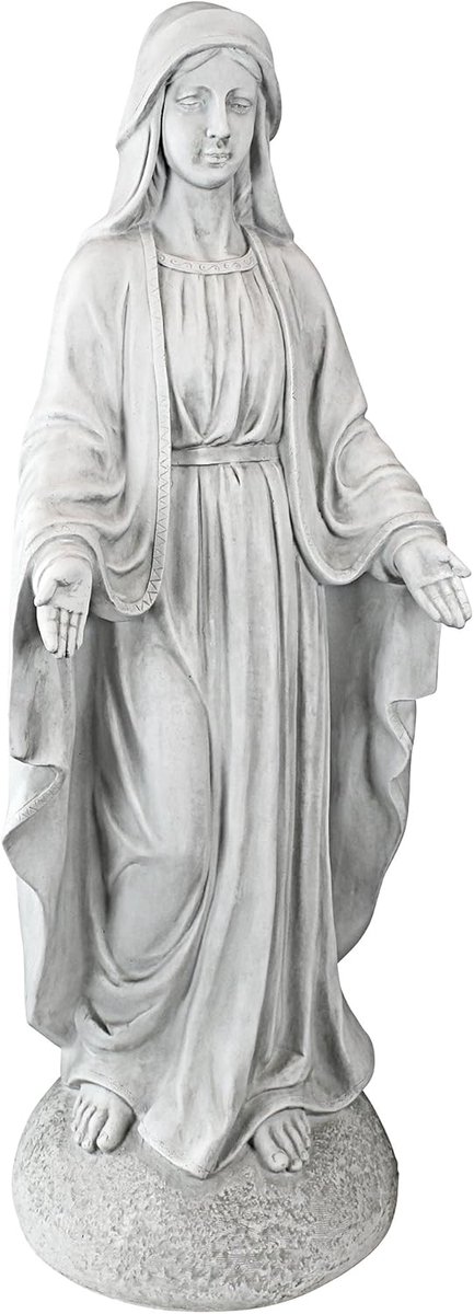 Tuinfiguur Madonna - decoratief - geschikt voor tuin of interieur - 1 stuk - gebroken wit - 15 x 25,5 x 59,5 cm