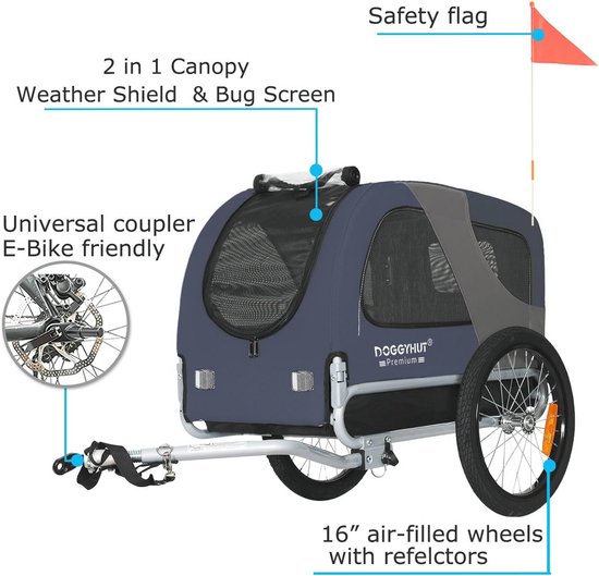 COSTWAY Hondenaanhanger voor fiets, tot 40 kg belastbaar, fietsaanhanger voor kleine en middelgrote honden, inklapbare hondenbuggy, hondenfietskar (grijs