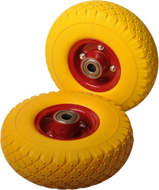 Set de deux roues de diable anti-crevaison premium 3.00-4 - diamètre de moyeu 20 mm - avec roulement à billes