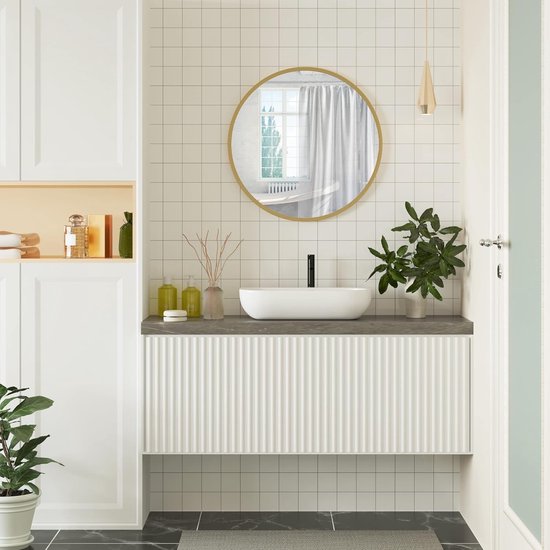 WOLTU Ronde spiegel, decoratieve wandspiegel met goudkleurig metalen frame, 70 cm, helder glas met MDF-achterwand, voor slaapkamer, entree, woonkamer