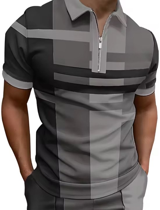 Casual Heren Polo - Poloshirt - Shirt - Korte Mouwen - Zwart met Grijs