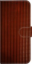 Bol-Made-NL Handmade Echt Leer Book Case Voor Samsung Galaxy Note 10 Plus Bruin leder riet print.
