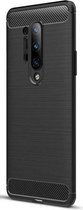 Geborsteld TPU Hoesje Geschikt voor OnePlus 8 Pro | Beschermhoes | Back Cover | Flexibel TPU | Stijlvol Carbon | Dun | Zwart