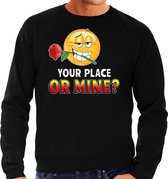Funny emoticon sweater Your place or mine zwart heren M (50)