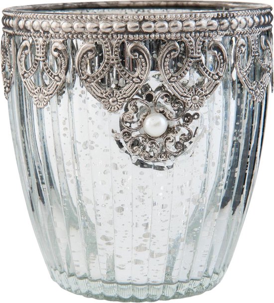 Clayre & Eef Porte-bougie Ø 10x10 cm Couleur argent Verre Porte-bougies