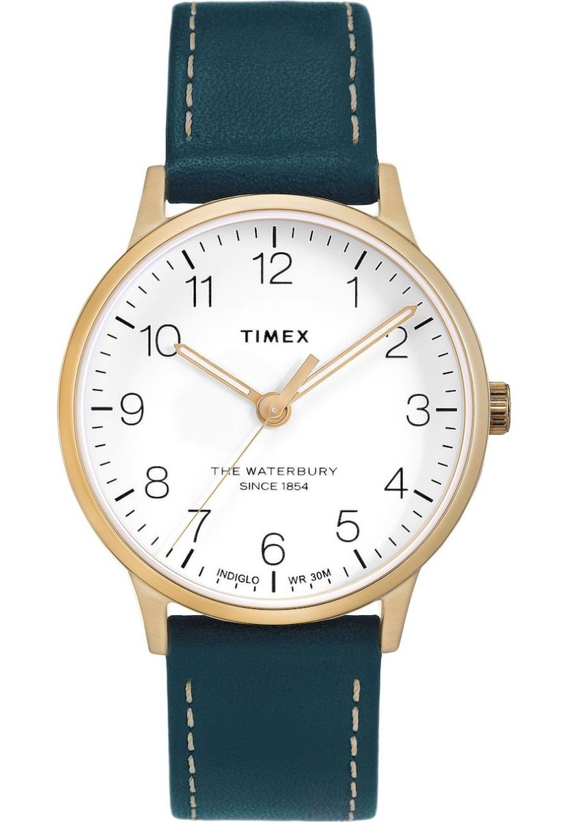 Timex Waterbury TW2T27300 Horloge - Leer - Blauw - Ø 36 mm