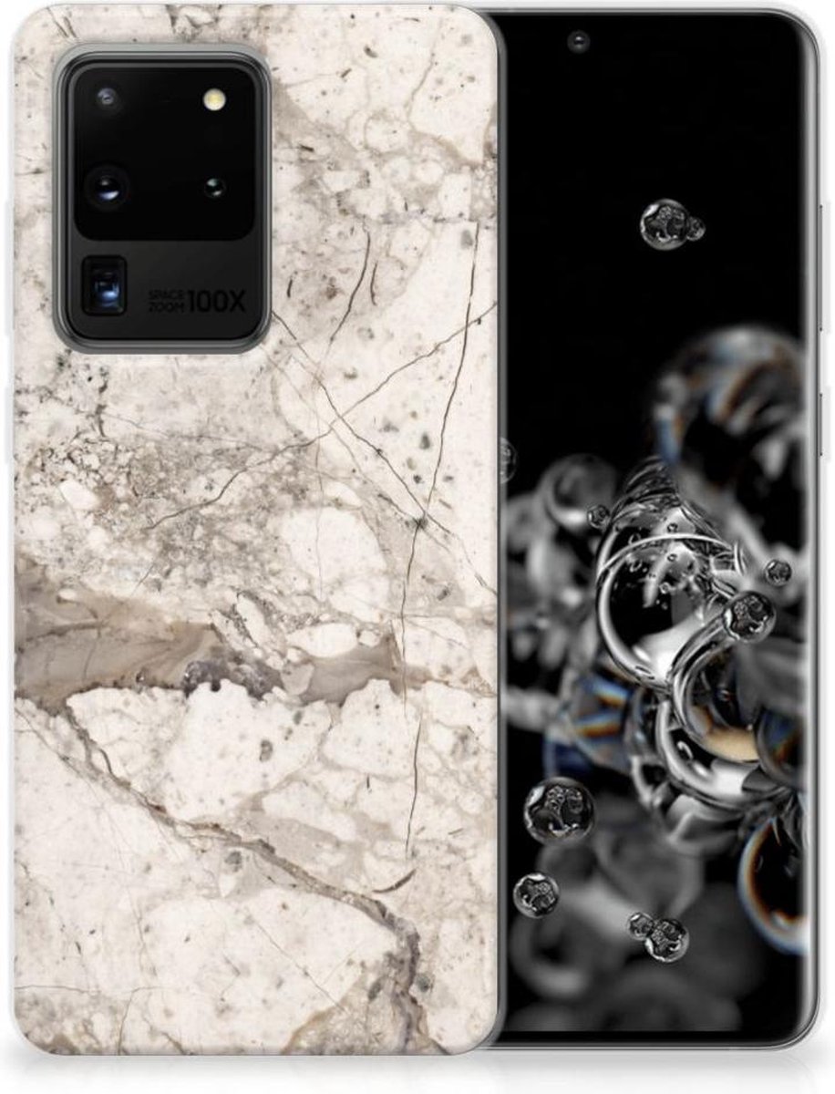 Samsung Galaxy S20 Ultra TPU Siliconen Hoesje Marmer Beige