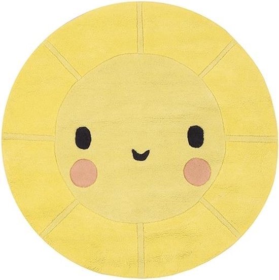 Lilipinso Vloerkleed Emoji Sun | Ø100 cm (dikte: 1,5 cm) | Kinderkamer | Babykamer | Baby | Kinderen | Katoen | Geel | Rond