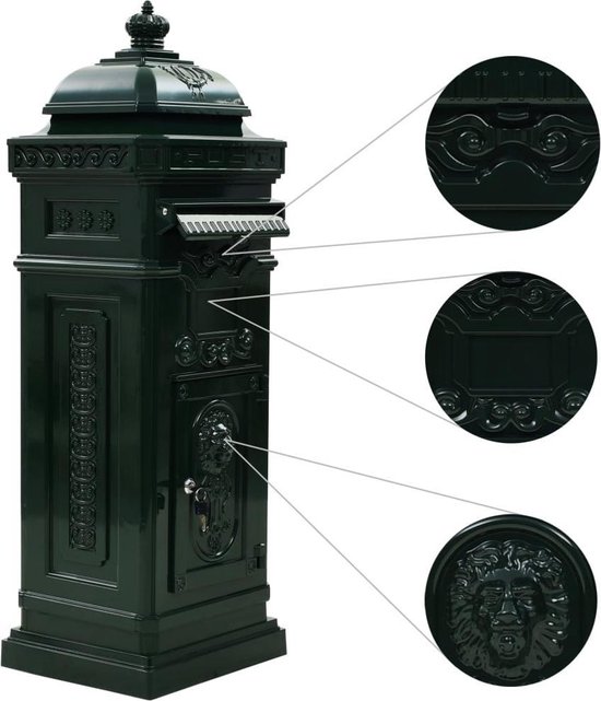 vidaXL Pilaar brievenbus vintage stijl roestbestendig aluminium groen