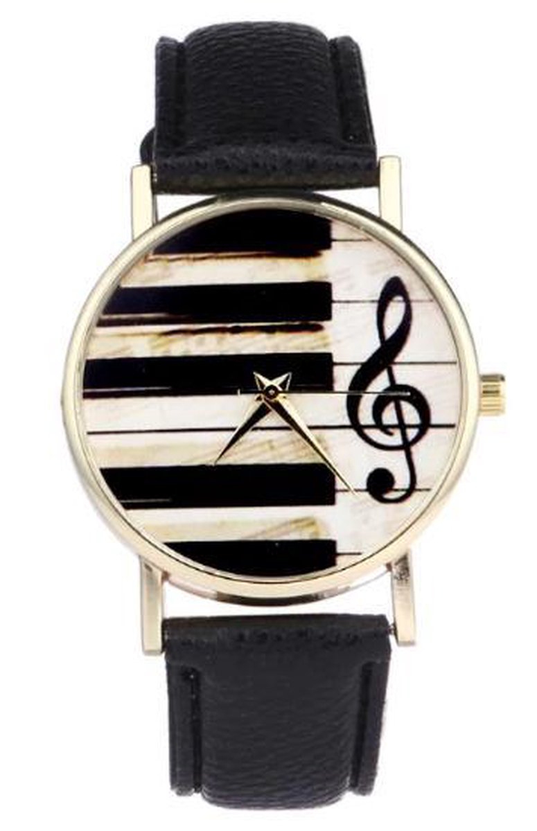 Hidzo Horloge Piano - Ø 37 mm - Zwart - Kunststof - In Horlogedoosje