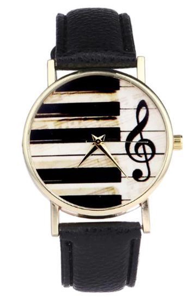 Hidzo Horloge Piano - Ø 37 mm - Zwart - Kunststof - In Horlogedoosje