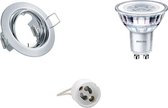LED Spot Set - GU10 Fitting - Inbouw Rond - Glans Chroom - Kantelbaar Ø83mm - Philips - CorePro 827 36D - 5W - Warm Wit 2700K - Dimbaar