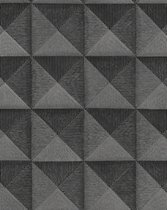 Grafisch behang Profhome BA220065-DI vliesbehang hardvinyl warmdruk in reliëf gestempeld met grafisch patroon en metalen accenten antraciet zwart 5,33 m2