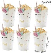 6 stuks popcorn bakjes unicorn - eenhoorn 14,5 x 9 cm