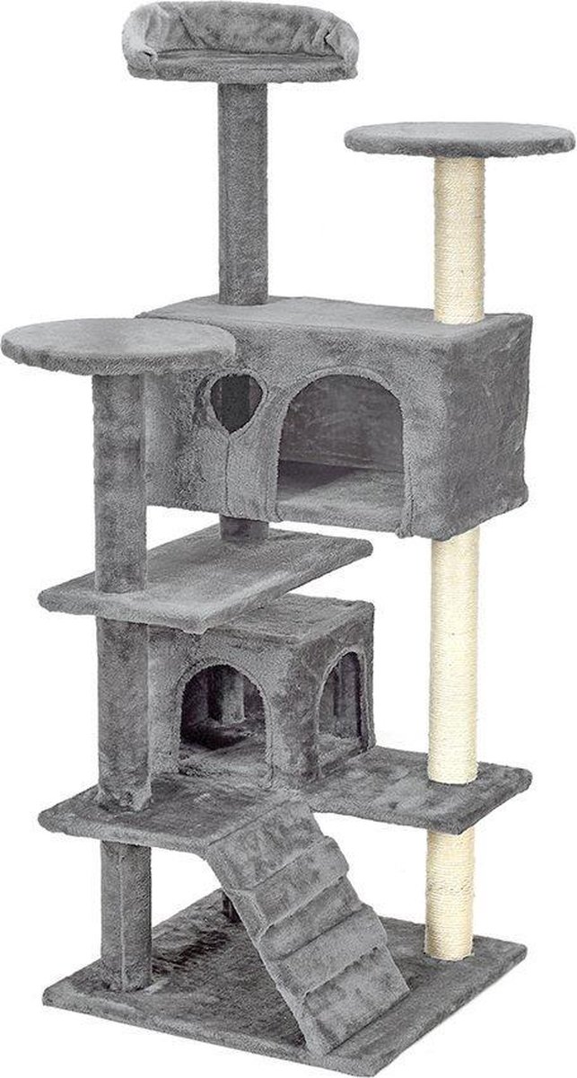 Krabpaal & speelhuis - katten - grijs - 131 cm hoog