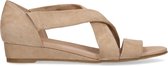 Manfield - Dames - Taupe suède sandalen met lage sleehak - Maat 39