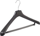 De Kledinghanger Gigant - 20 x Mantel / kostuumhanger kunststof zwart met schouderverbreding en anti-slip broeklat (2 mm schuim), 45 cm