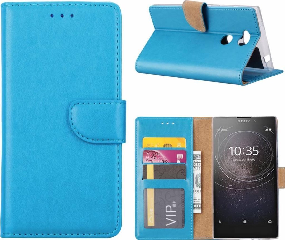 Geschikt voor Sony Xperia L2 Hoesje boektype case / geschikt voor 3 pasjes Blauw