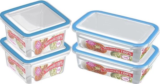4x Contenants pour bouillon / nourriture 1,5 litre transparent / plastique bleu / plastique - Kiev - Contenant alimentaire hermétique / hermétique - Mealprep - Conserver les repas
