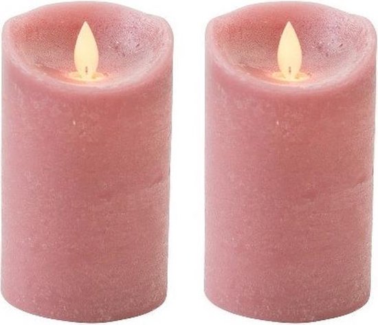 2x Antiek roze LED kaars / stompkaars 12,5 cm - Luxe kaarsen op batterijen  met... | bol.com