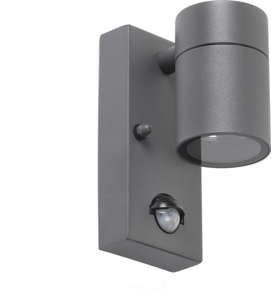 QAZQA solo - Moderne Buitenlamp met Bewegingsmelder | Bewegingssensor | sensor Up Down voor buiten - 1 lichts - D 105 mm - Donkergrijs - Buitenverlichting