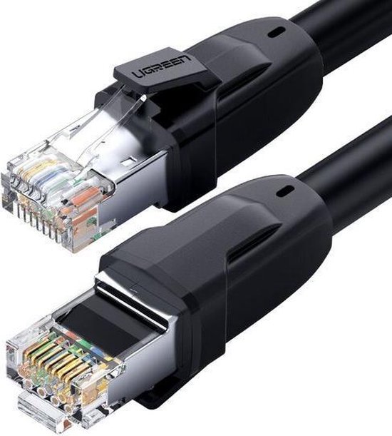 By Qubix internetkabel - 1m UGREEN CAT8 Rond Ethernet LAN netwerk kabel  (25Gbps) - Zwart | bol.com