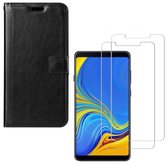 Samsung Galaxy A9 2018 Portemonnee hoesje zwart met 2 stuks Glas Screen protector