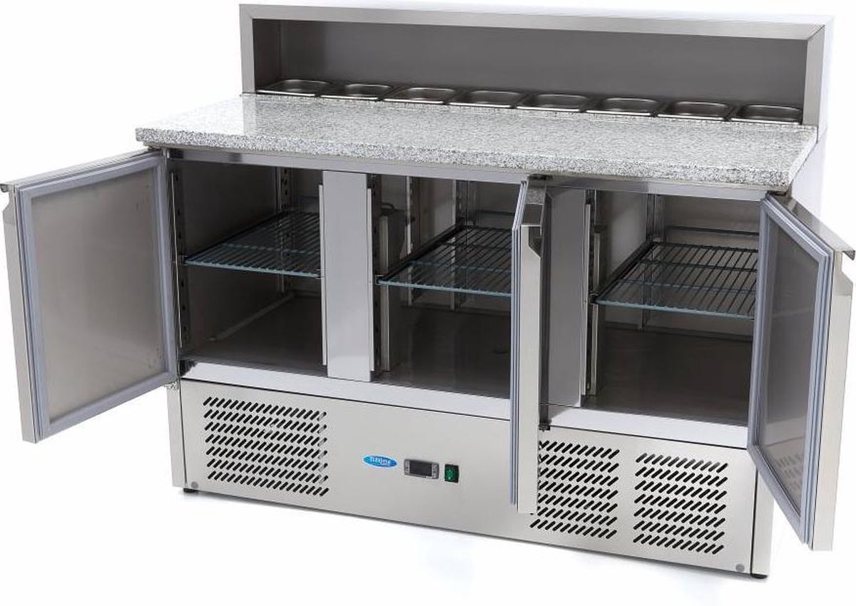 Pizzawerkbank - 137 cm - 3 Deuren - 8 x 1/6 GN - incl. RVS Afdekking