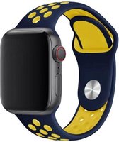 KELERINO. Siliconen bandje geschikt voor Apple Watch (42mm & 44mm) - Blauw / Geel - Large