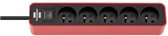 BRENNENSTUHL ECOLOR-contactdoos 5 uitgangen (1,50m kabel H05VV-F3G1.0, met schakelaar), rood / zwart