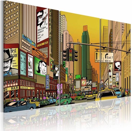 Bol Com Schilderij New York City Cartoon Ii Multi Gekleurd 3luik