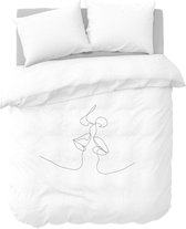 Y-NOT - Kissing Art - Dekbedovertrek - Katoen-Satijn - Tweepersoons - 200X200/220 cm - Wit