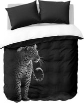 Y-NOT - Black&White Leopard - Dekbedovertrek - Katoen-Satijn - Eenpersoons - 140x200/220 cm - Zwart