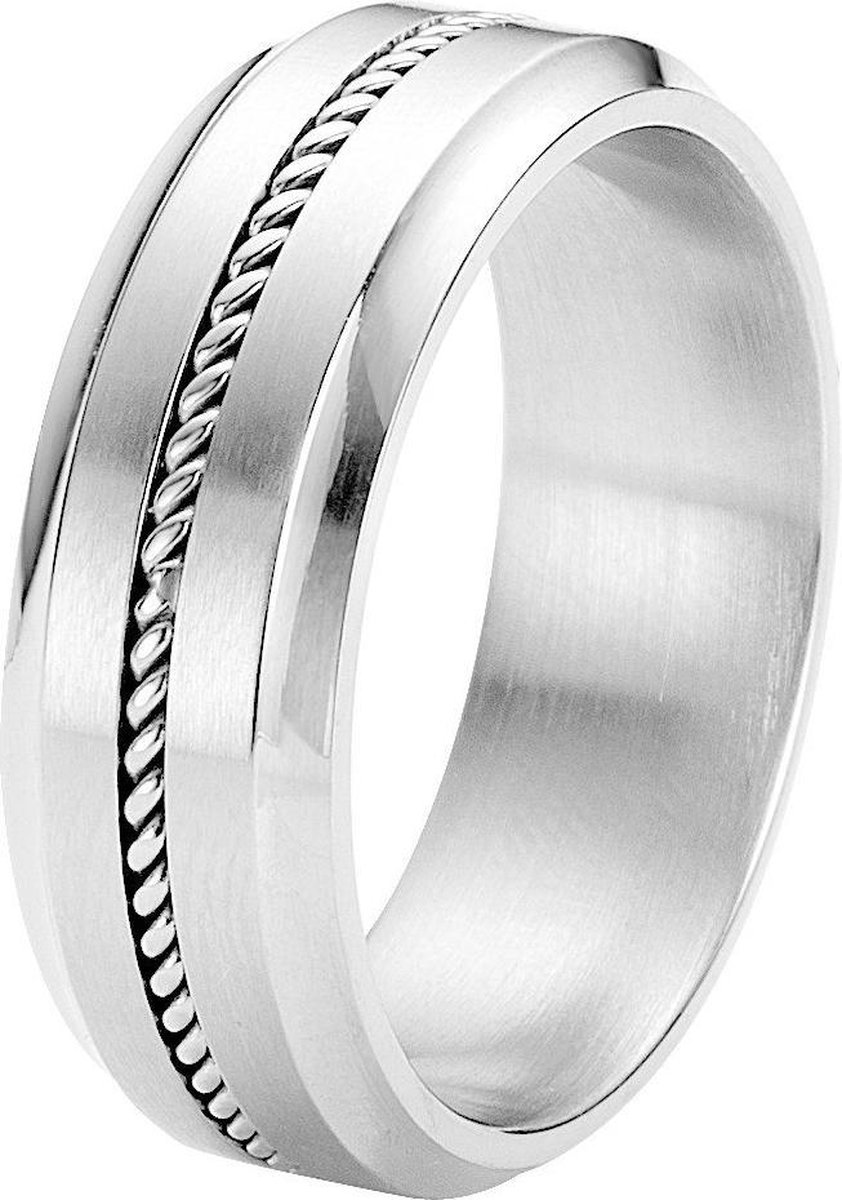 Lucardi Heren Ring kabel - Ring - Vaderdag Cadeautje - Staal - Zilverkleurig