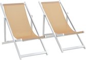 Strandstoelen inklapbaar 2 st aluminium en textileen créme
