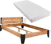 Bed met matras 140x200 cm massief acaciahout staal