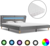 Bed met LED en matras stof lichtgrijs 180x200 cm