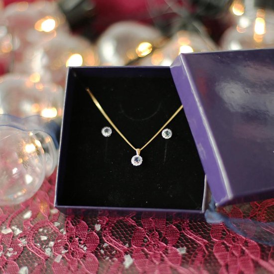 Lucardi Dames Ketting hanger saffier diamant 0,08ct - 14 karaat goud - Ketting - Cadeau - 45 cm - Geelgoud
