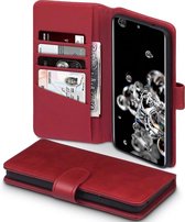 CaseBoutique Bookcase hoesje geschikt voor Samsung Galaxy S20 Ultra - Effen Rood - Echt Leer - Pashouder met 5 vakjes