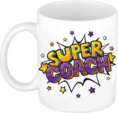 Super coach cadeau koffiemok / theebeker wit met sterren - 300 ml - keramiek - cadeau / bedankje coach