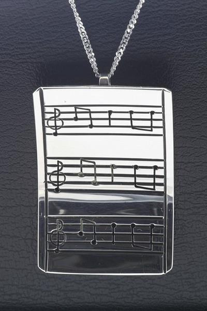 Zilveren Muzieknoten gebogen XL ketting hanger