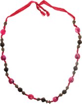 Behave® Lange ketting roze met bruine rozen kralen 85 cm