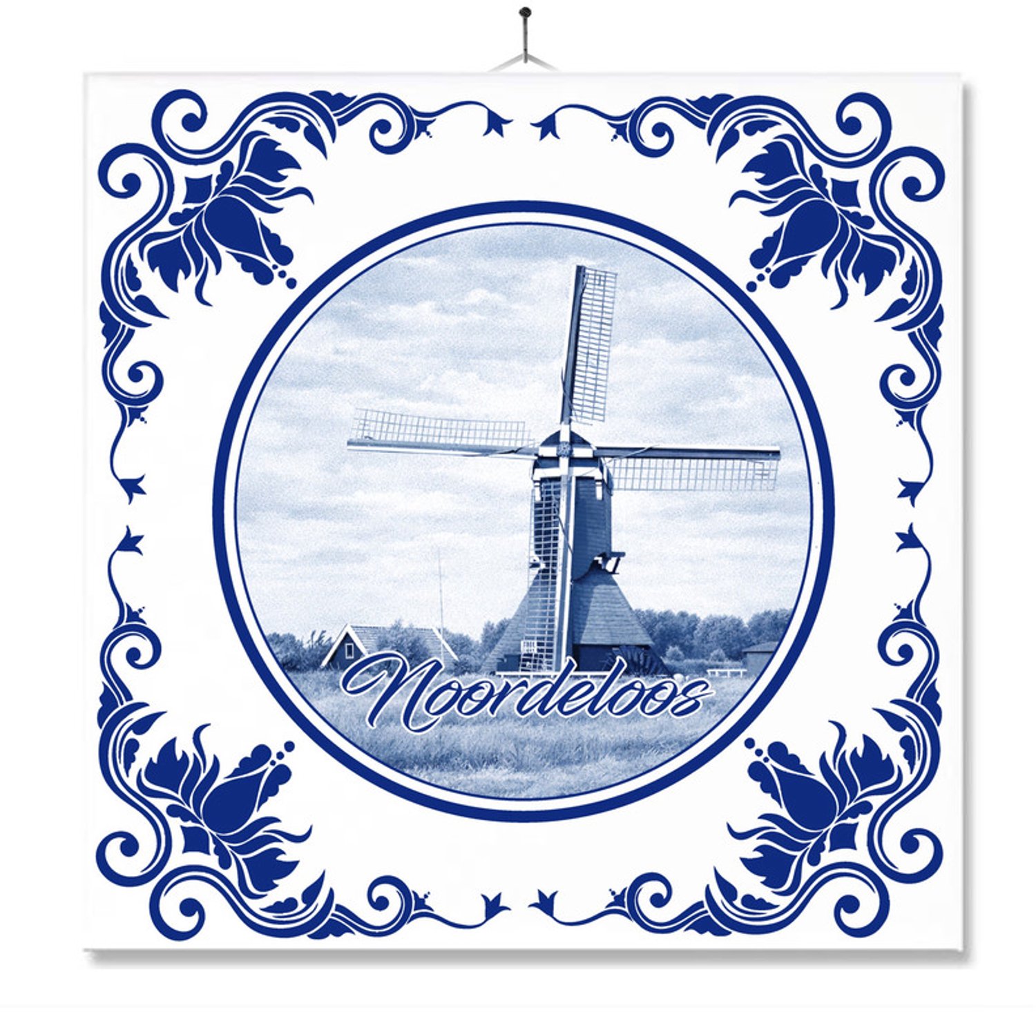 MC Living Tegel Met Opdruk | Noordeloos | Delft Blauw | Cadeau | Inclusief Geschenkdoos | Standaard | Ophangsysteem