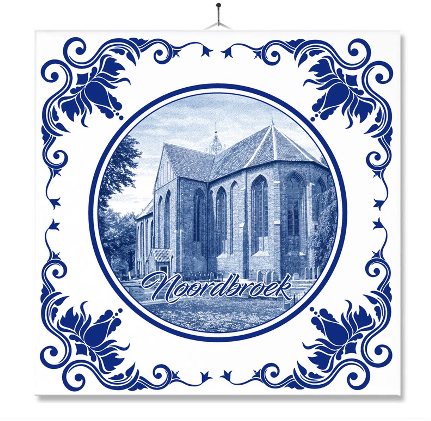 MC Living Tegel Met Opdruk | Noordbroek | Delft Blauw | Cadeau | Inclusief Geschenkdoos | Standaard | Ophangsysteem
