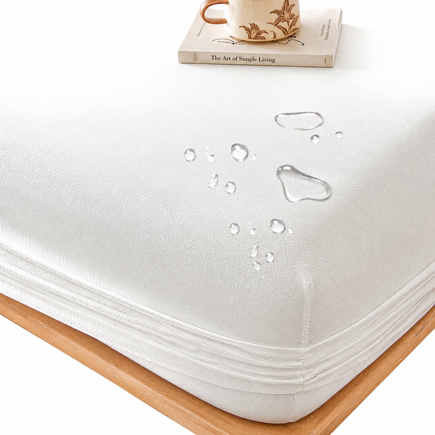 SWGOTA Waterdicht effen hoeslaken van geborstelde stof, 99 x 190 cm, met 1 kussensloop, melkwit